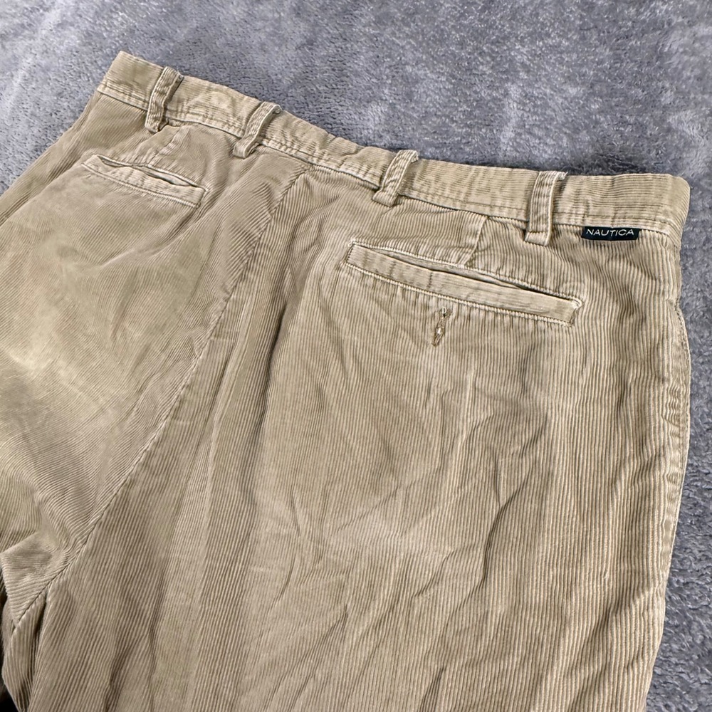 Nautica Rigger Y2K Corduroy Pants Mens 38x30 Tan Classic Fit Pleated Cuffed - Picture 3 of 8